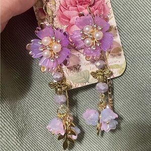 Purple Floral Drop Earrings